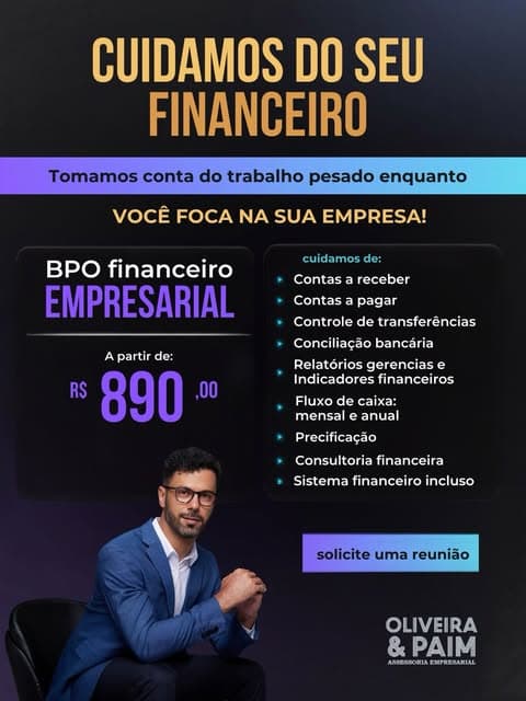 Publicação da Oliveira & Paim apresentando o serviço de BPO Financeiro