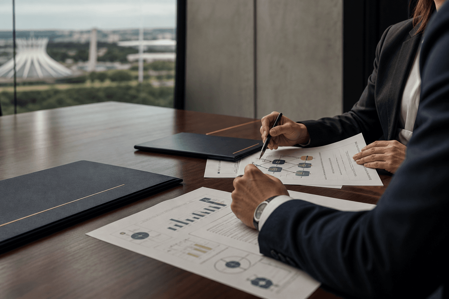 Profissionais analisando indicadores e processos empresariais